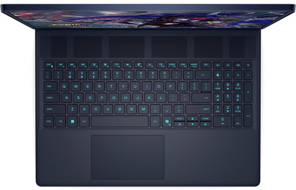 Laptop with a dark keyboard and screen on a white background